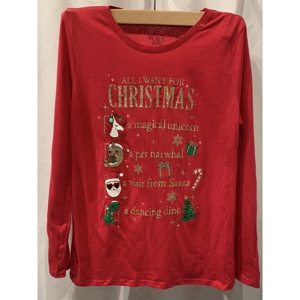The Children's Place Girls All I Want For Christmas Long Sleeve Shirt Medium Red